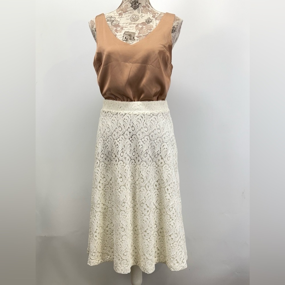 MASSIMO DUTTI Winter white Lace A-Line Skirt size 8 - Picture 9 of 15